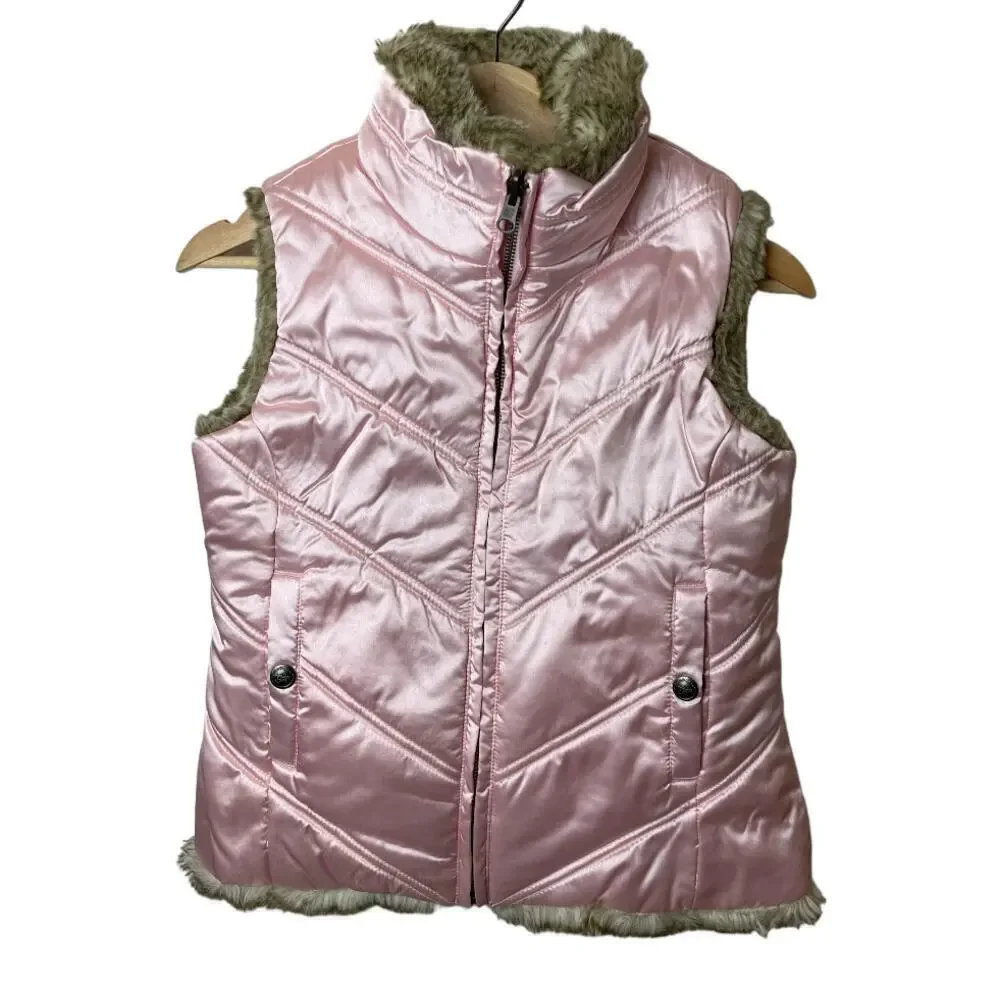 Gap Factory Pink Faux Fur Lining Reversible Vest Girls Size L (10)